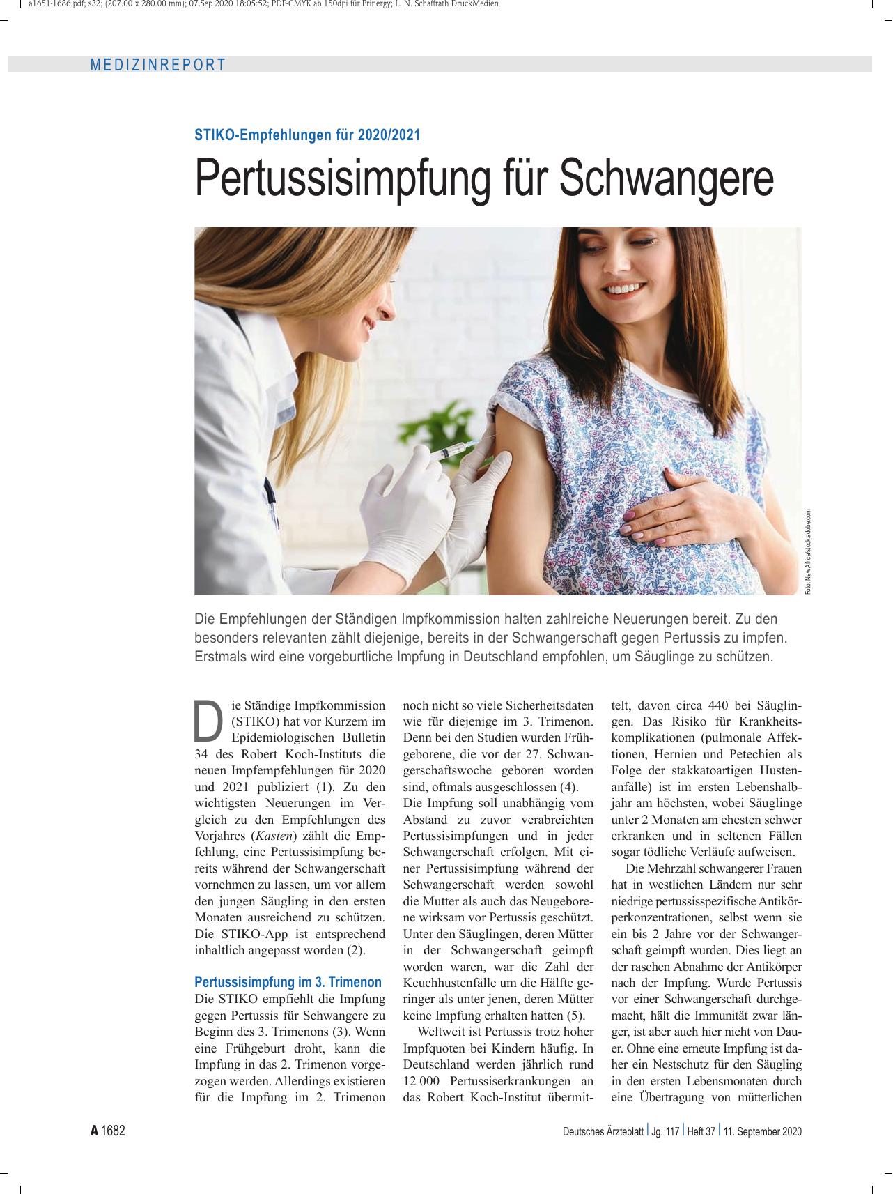 Vorschauseite 1: STIKO-Empfehlungen für 2020/2021: Pertussisimpfung für Schwangere