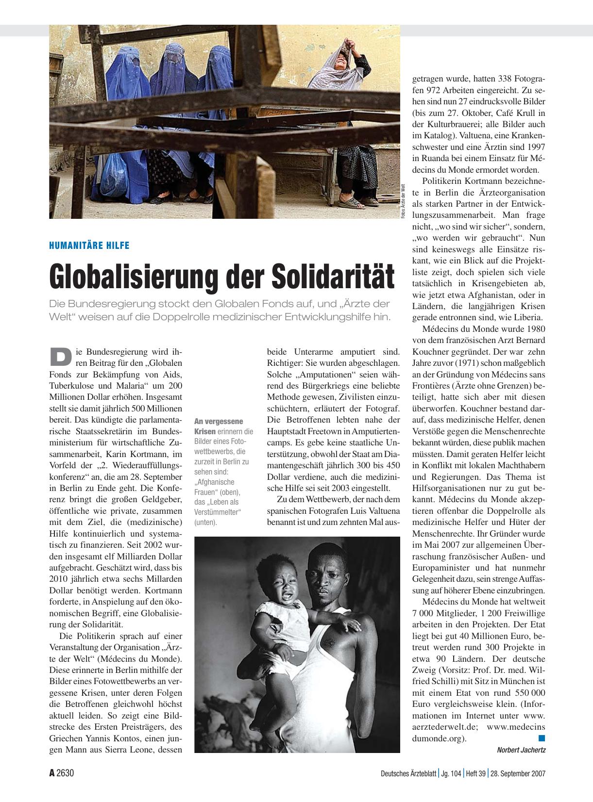 Vorschauseite 1: Humanitäre Hilfe: Globalisierung der Solidarität