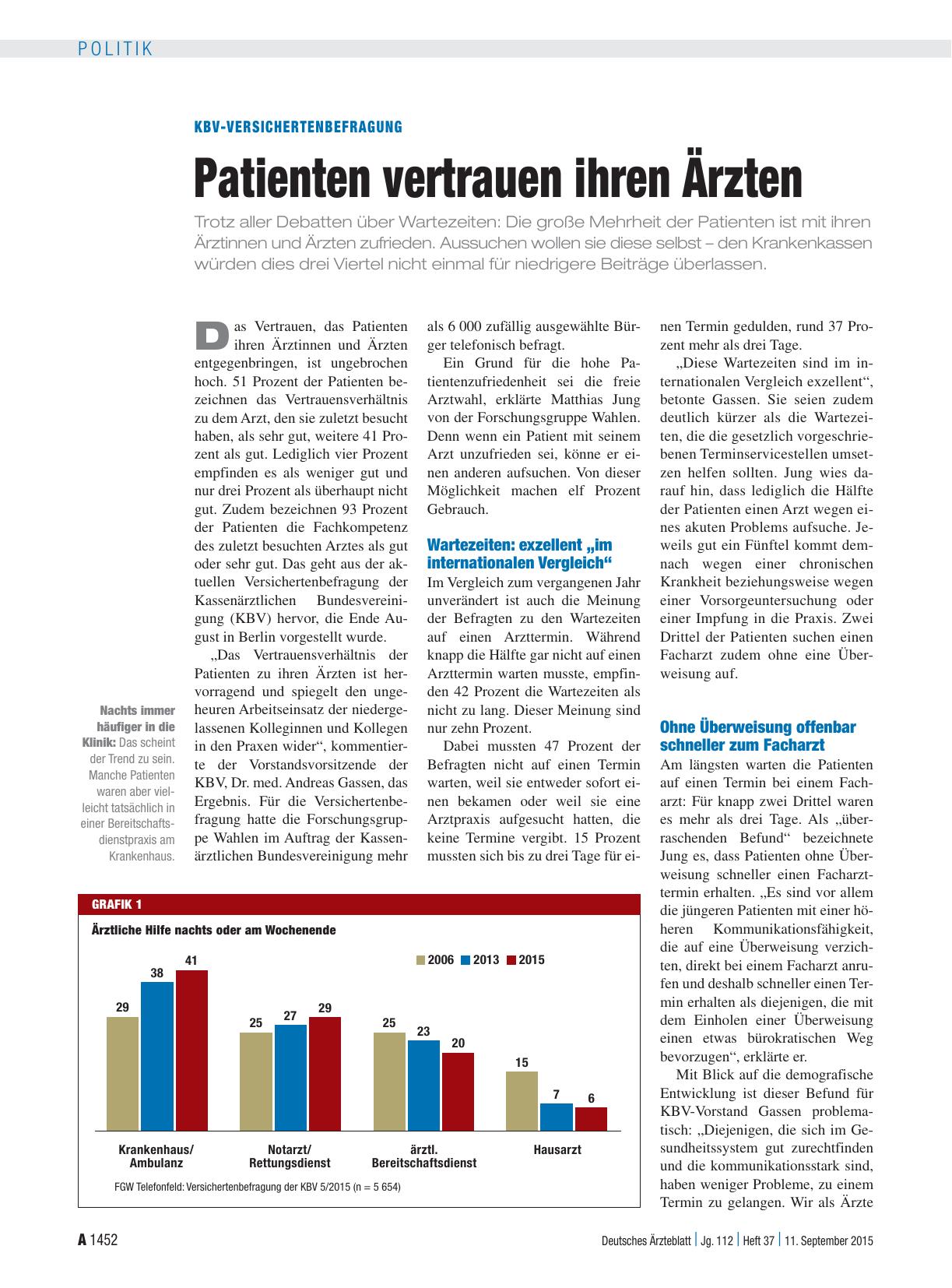 Vorschauseite 1: KBV-Versichertenbefragung: Patienten vertrauen ihren Ärzten