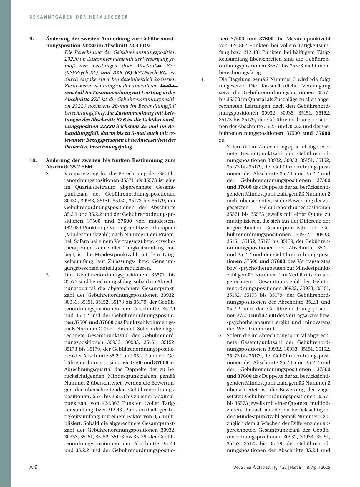 Vorschauseite 2: Beschluss des ergänzten Bewertungsausschusses nach § 87 Abs. 5a SGB V in seiner 111. Sitzung (schriftliche Beschlussfassung) zur Änderung des Einheitlichen Bewertungsmaßstabes (EB…