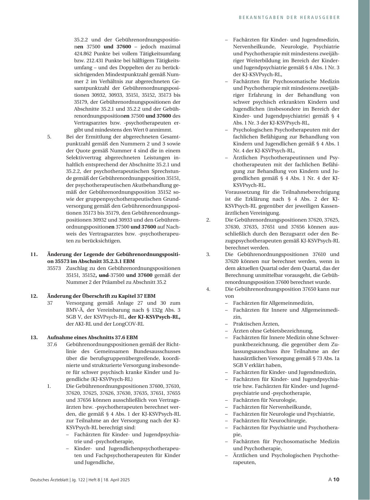 Vorschauseite 3: Beschluss des ergänzten Bewertungsausschusses nach § 87 Abs. 5a SGB V in seiner 111. Sitzung (schriftliche Beschlussfassung) zur Änderung des Einheitlichen Bewertungsmaßstabes (EB…