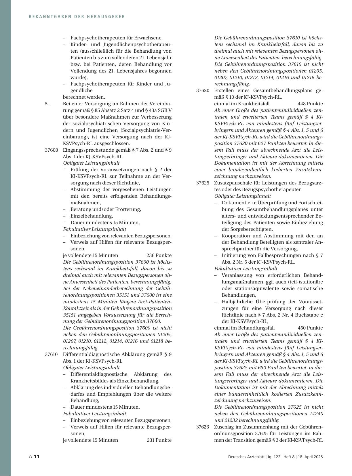 Vorschauseite 4: Beschluss des ergänzten Bewertungsausschusses nach § 87 Abs. 5a SGB V in seiner 111. Sitzung (schriftliche Beschlussfassung) zur Änderung des Einheitlichen Bewertungsmaßstabes (EB…