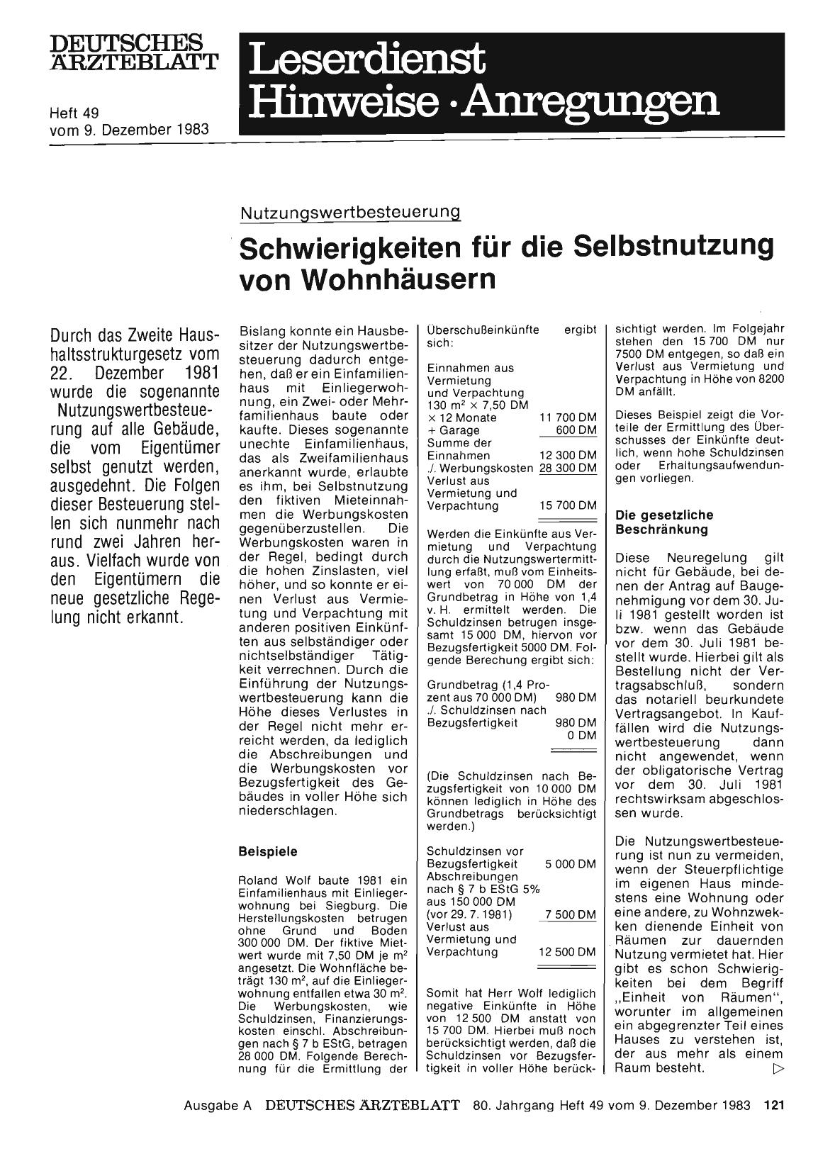 Vorschauseite 1: Nutzungswertbesteuerung: Schwierigkeiten für die Selbstnutzung von Wohnhäusern