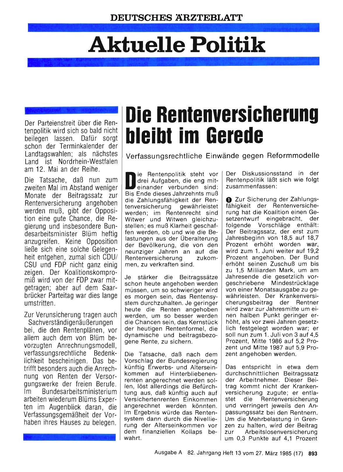 Vorschauseite 1: Die Rentenversicherung bleibt im Gerede