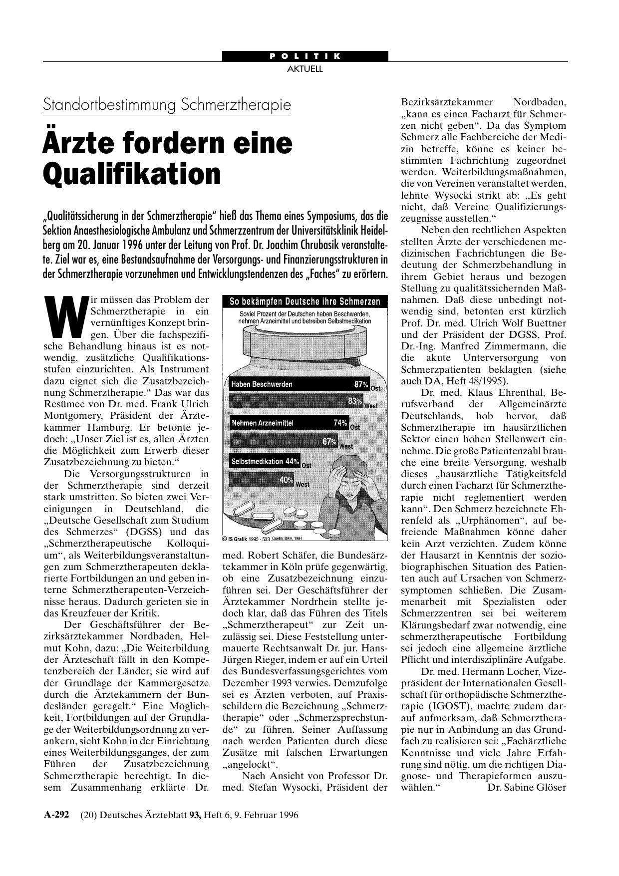 Vorschauseite 1: Standortbestimmung Schmerztherapie: Ärzte fordern eine Qualifikation