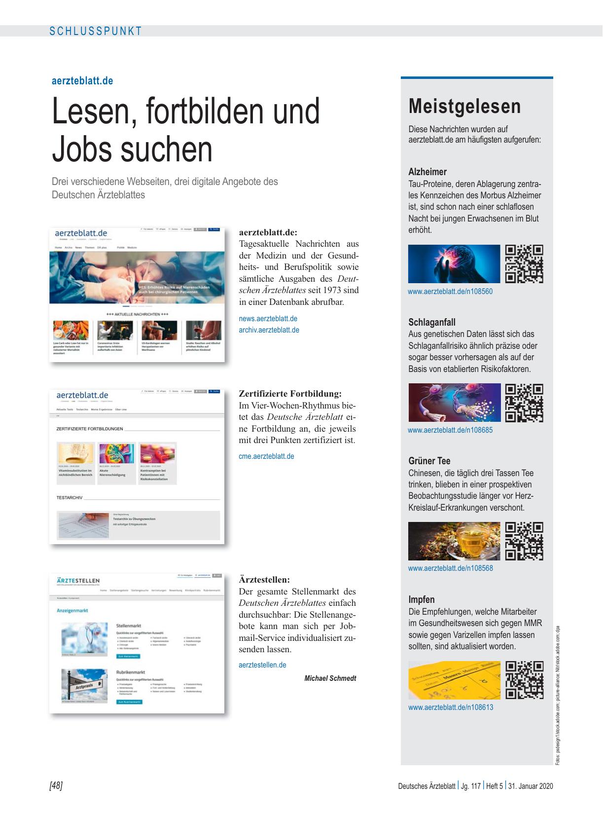Vorschauseite 1: aerzteblatt.de: Lesen, fortbilden und Jobs suchen