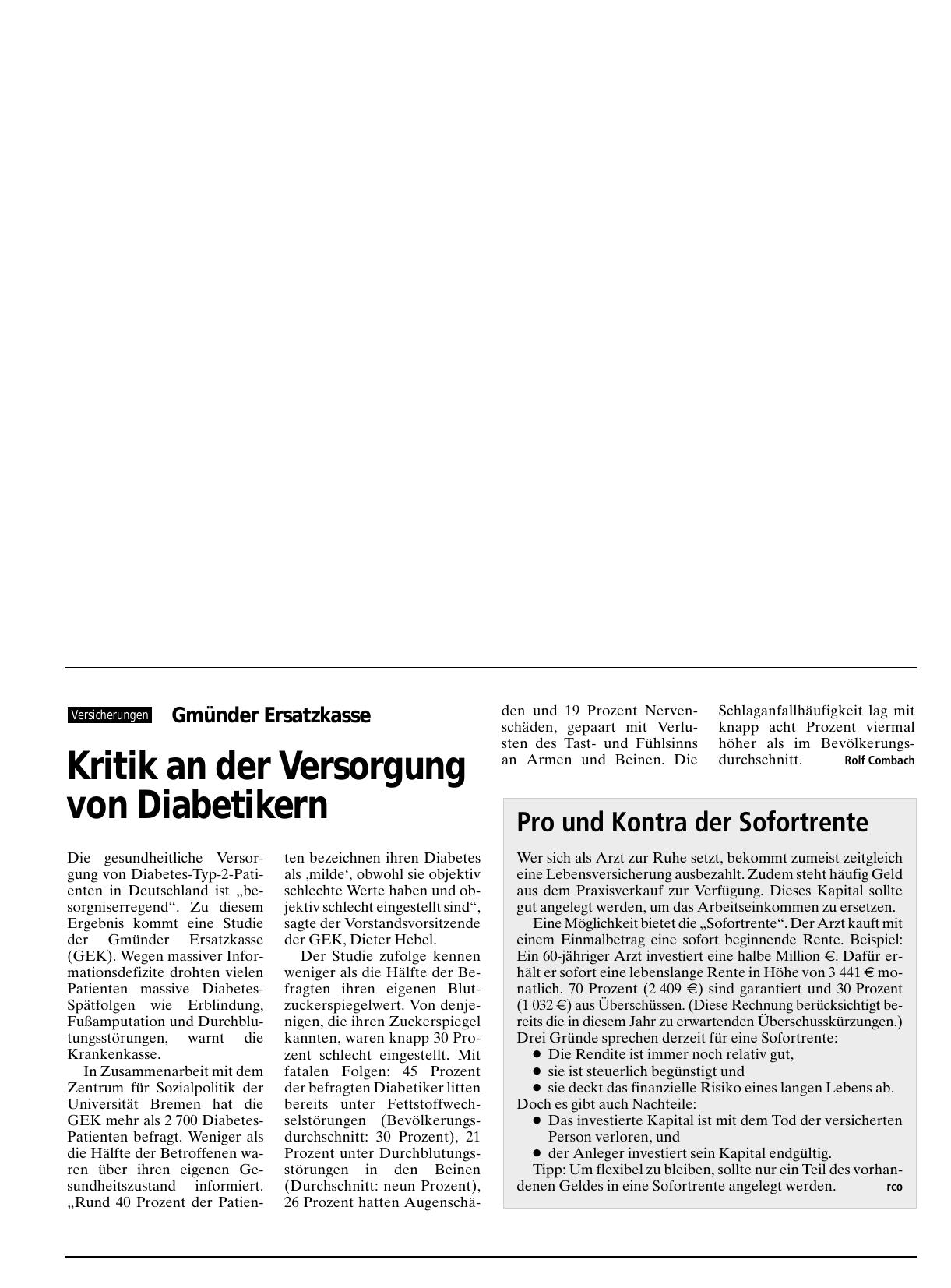 Vorschauseite 1: Gmünder Ersatzkasse: Kritik an der Versorgung von Diabetikern