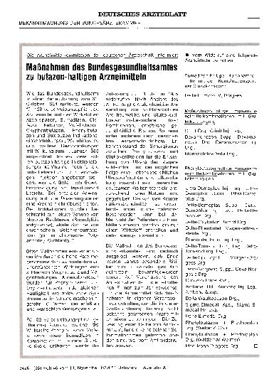 Vorschauseite 1: Die Arzneimittelkommission der deutschen Ärzteschaft informiert: Maßnahmen des Bundesgesundheitsamtes zu butazon-haltigen Arzneimitteln