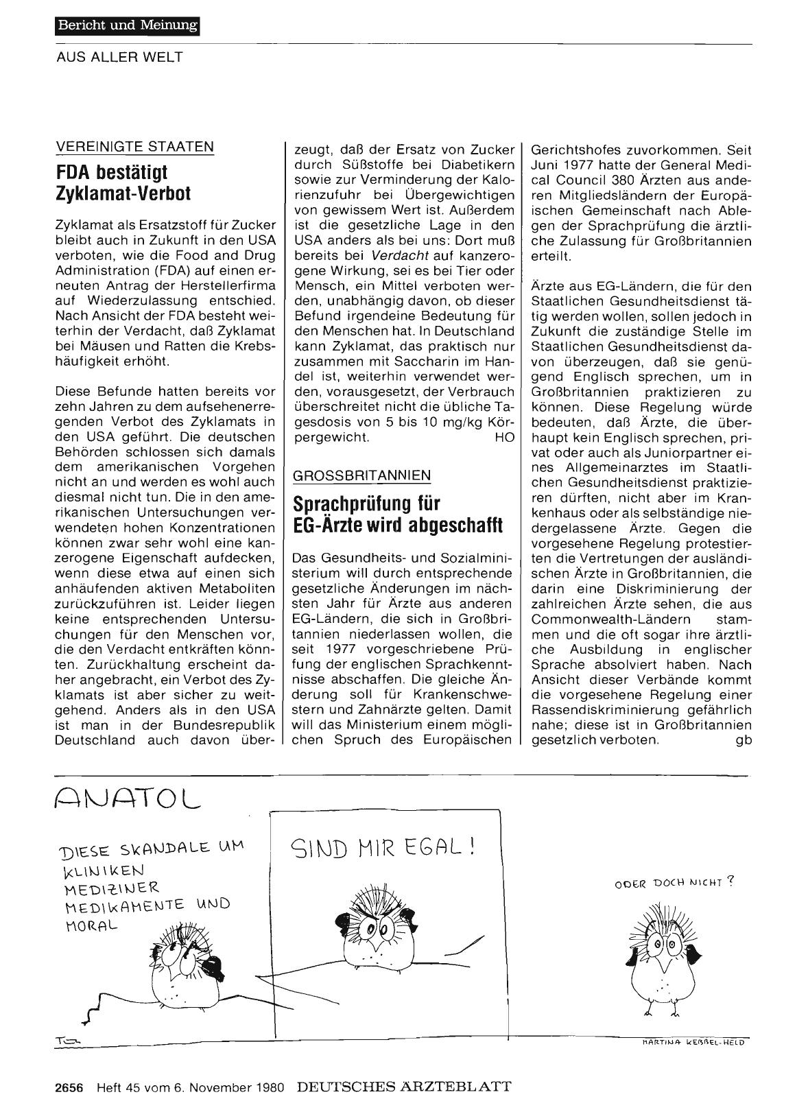Vorschauseite 1: VEREINIGTE STAATEN: FDA bestätigt Zyklamat-Verbot