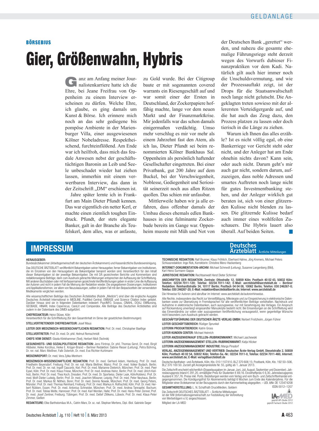 Vorschauseite 1: Börsebius: Gier, Größenwahn, Hybris