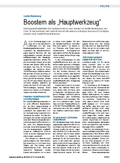 Vorschauseite 1: Impfstoffbestellung: Boostern als „Hauptwerkzeug“