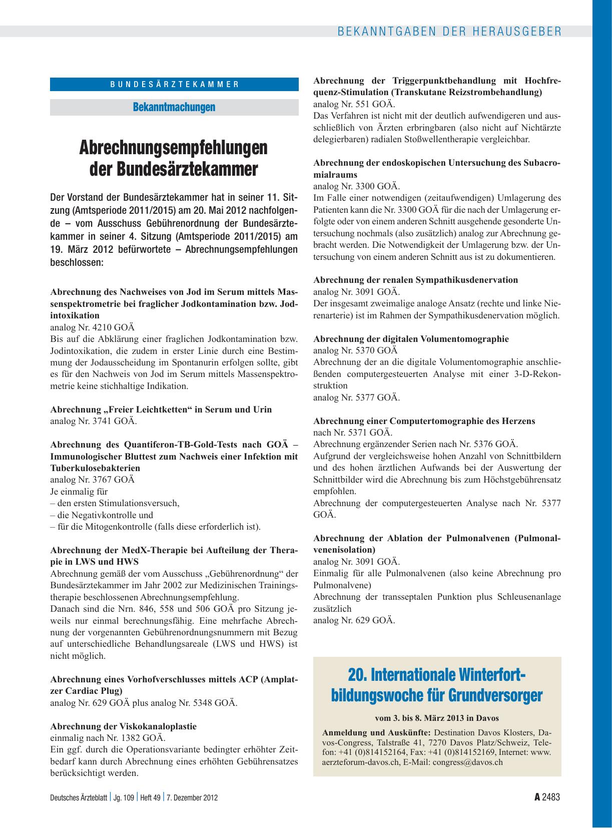 Vorschauseite 1: Abrechnungsempfehlungen der Bundesärztekammer