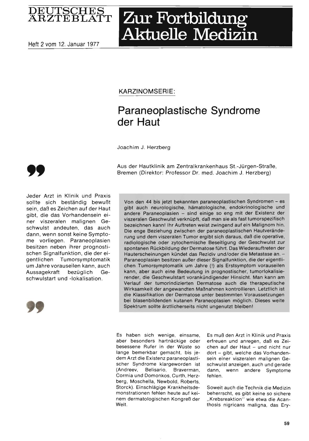 Vorschauseite 1: Karzinomserie: Paraneoplastische Syndrome der Haut