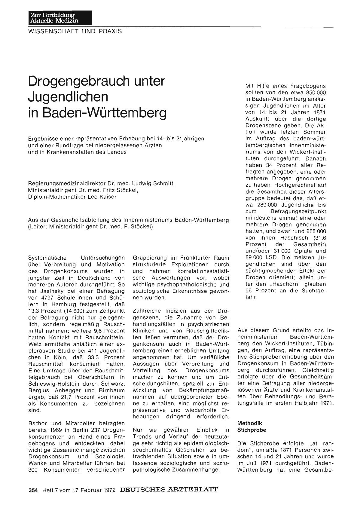 Vorschauseite 1: Drogengebrauch unter Jugendlichen in Baden-Württemberg