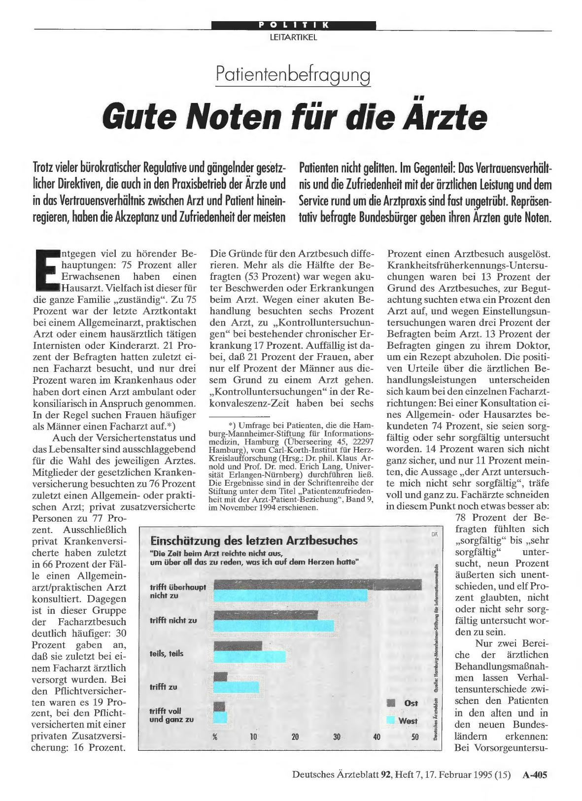 Vorschauseite 1: Patientenbefragung: Gute Noten für die Ärzte