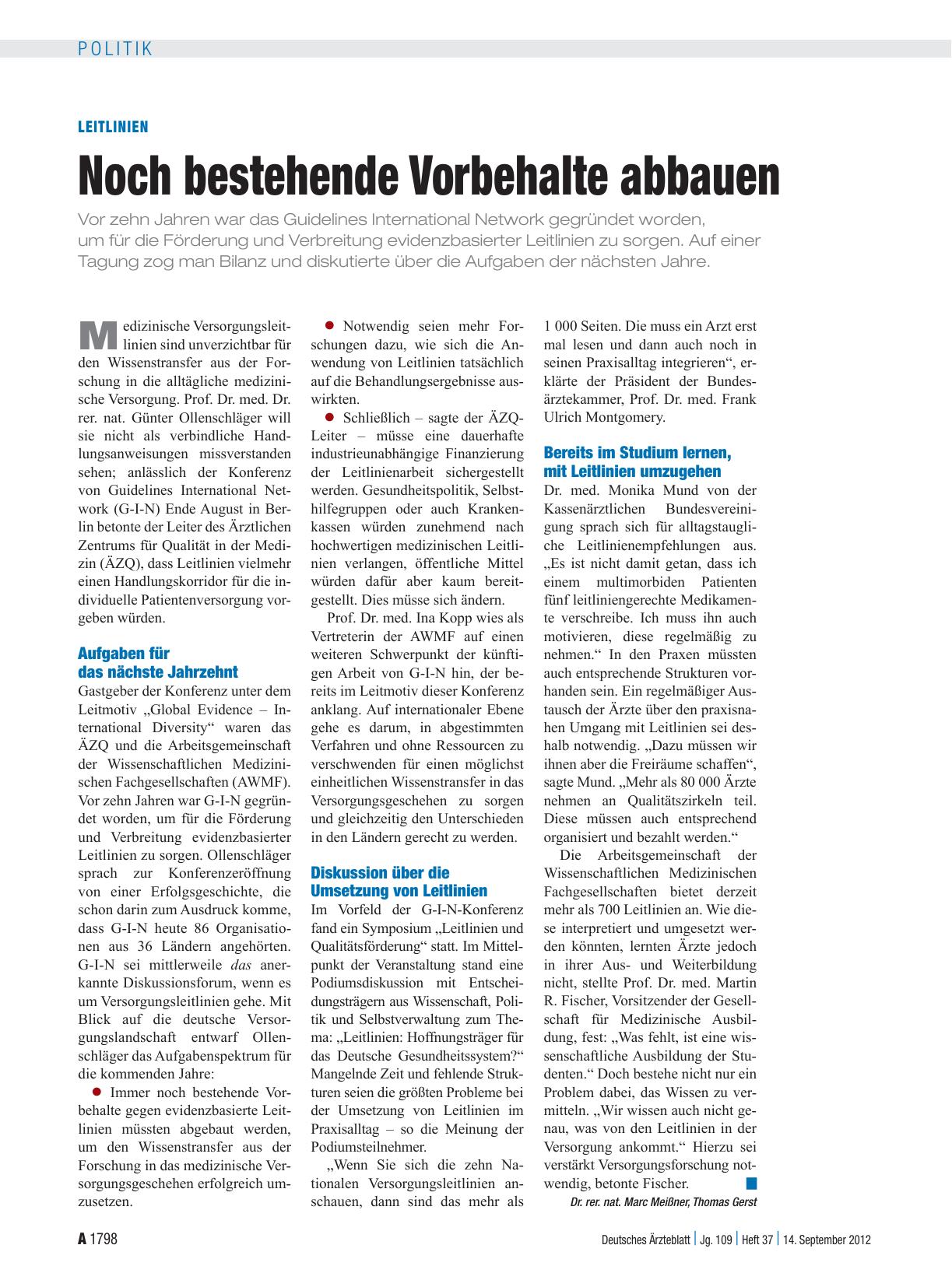Vorschauseite 1: Leitlinien: Noch bestehende Vorbehalte abbauen