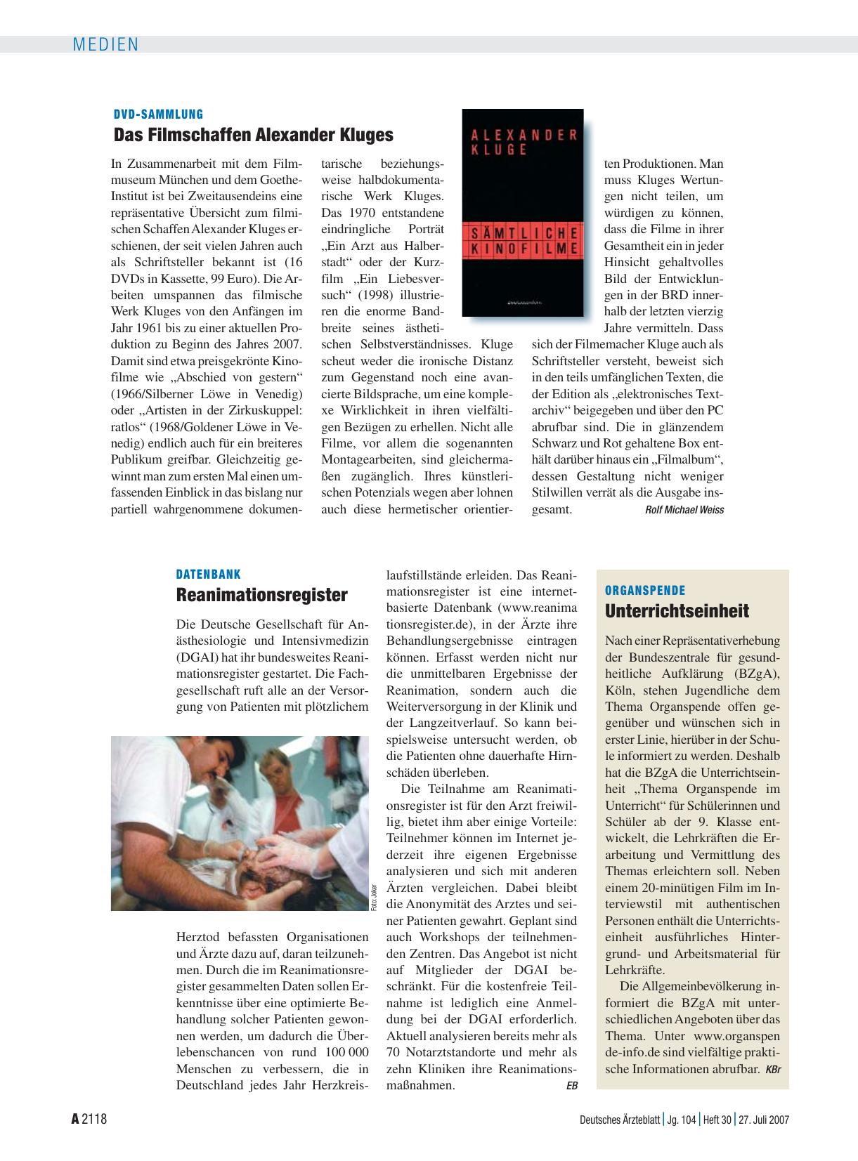 Vorschauseite 1: Datenbank: Reanimationsregister
