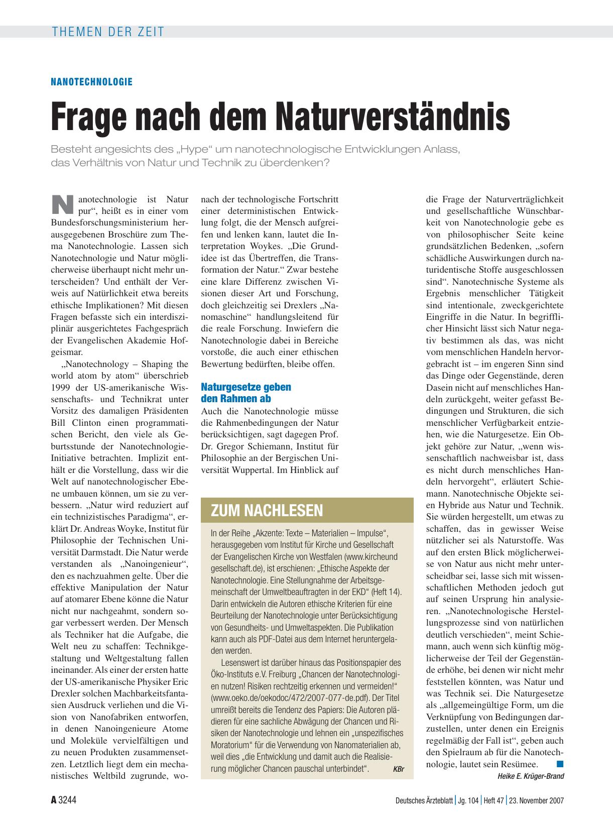 Vorschauseite 1: Nanotechnologie: Frage nach dem Naturverständnis