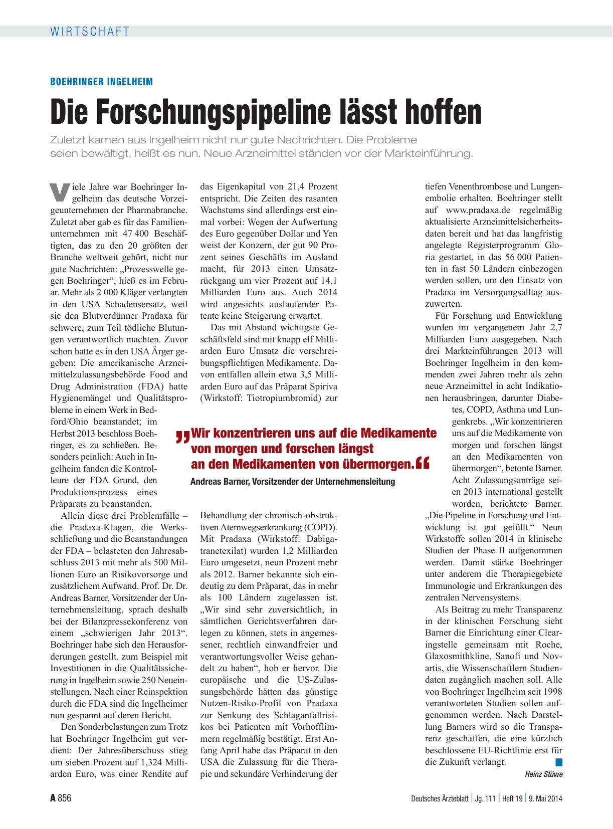 Vorschauseite 1: Boehringer Ingelheim: Die Forschungspipeline lässt hoffen