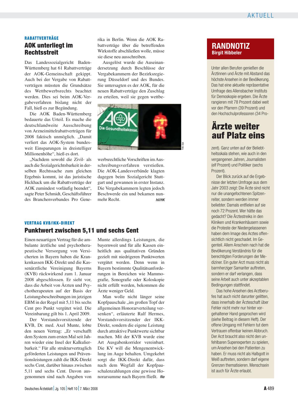 Vorschauseite 1: Vertrag KVB/IKK-Direkt: Punktwert zwischen 5, 11 und sechs Cent
