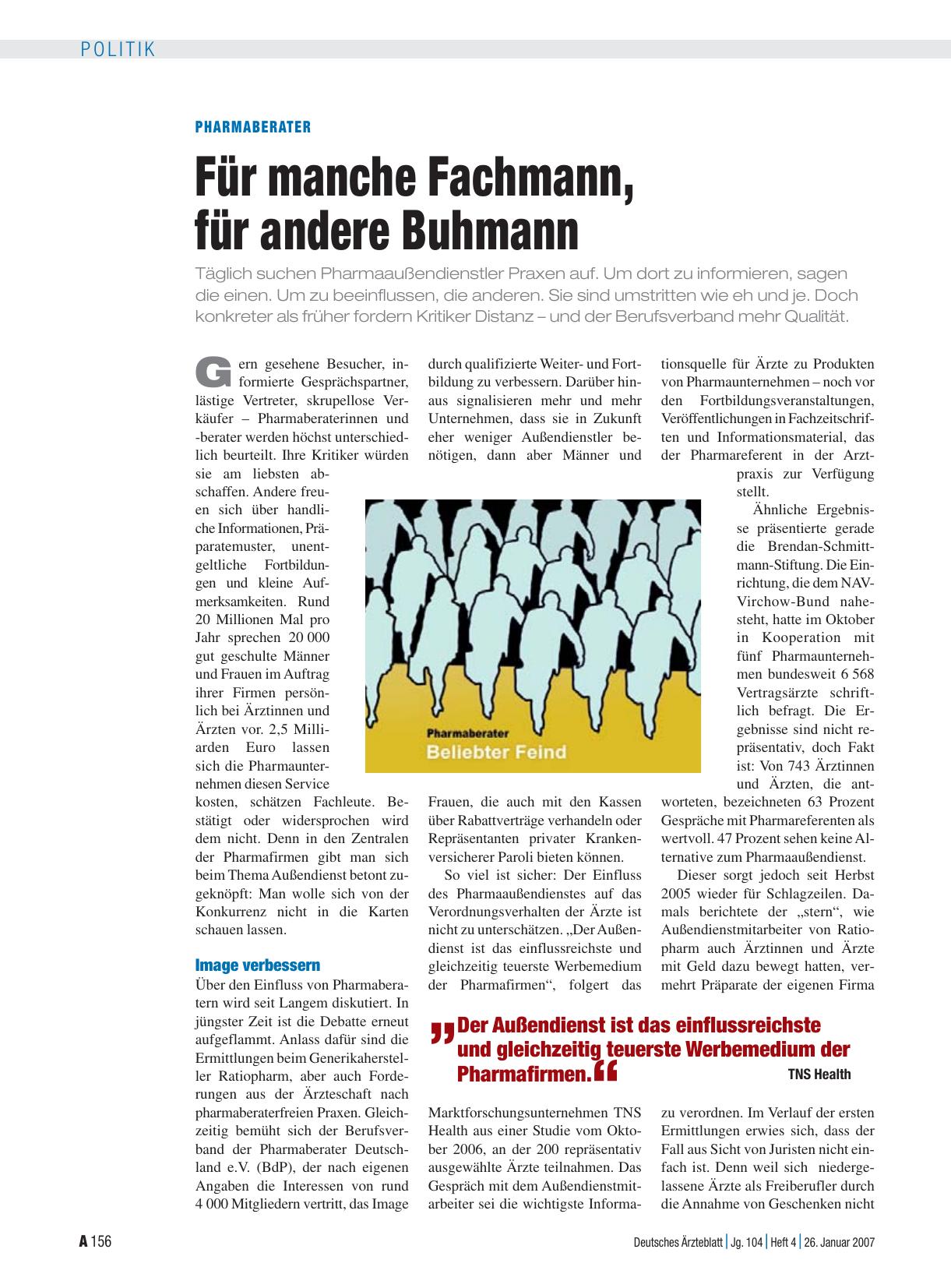 Vorschauseite 1: Pharmaberater: Für manche Fachmann, für andere Buhmann