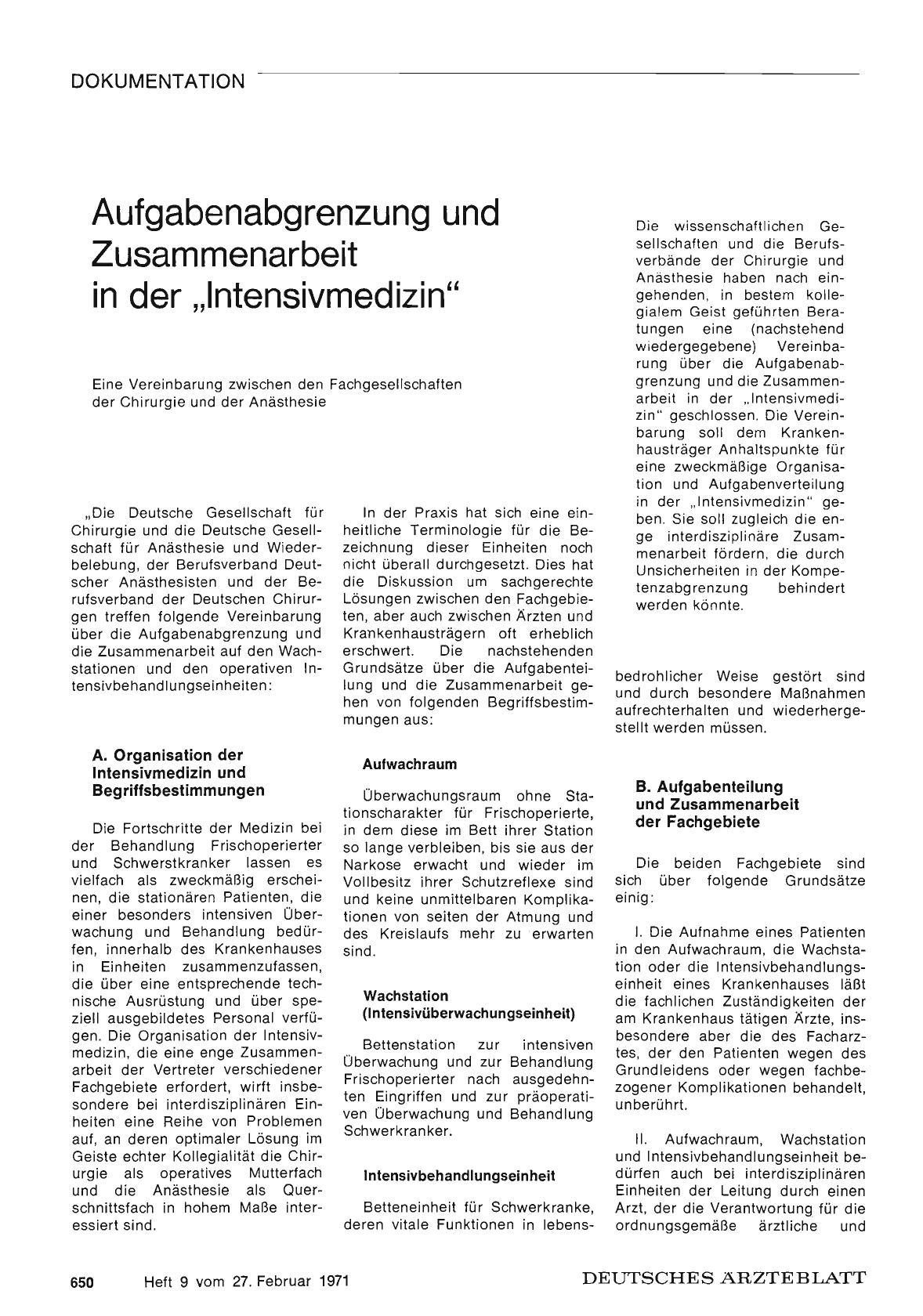 Vorschauseite 1: Aufgabenabgrenzung und Zusammenarbeit in der „Intensivmedizin"