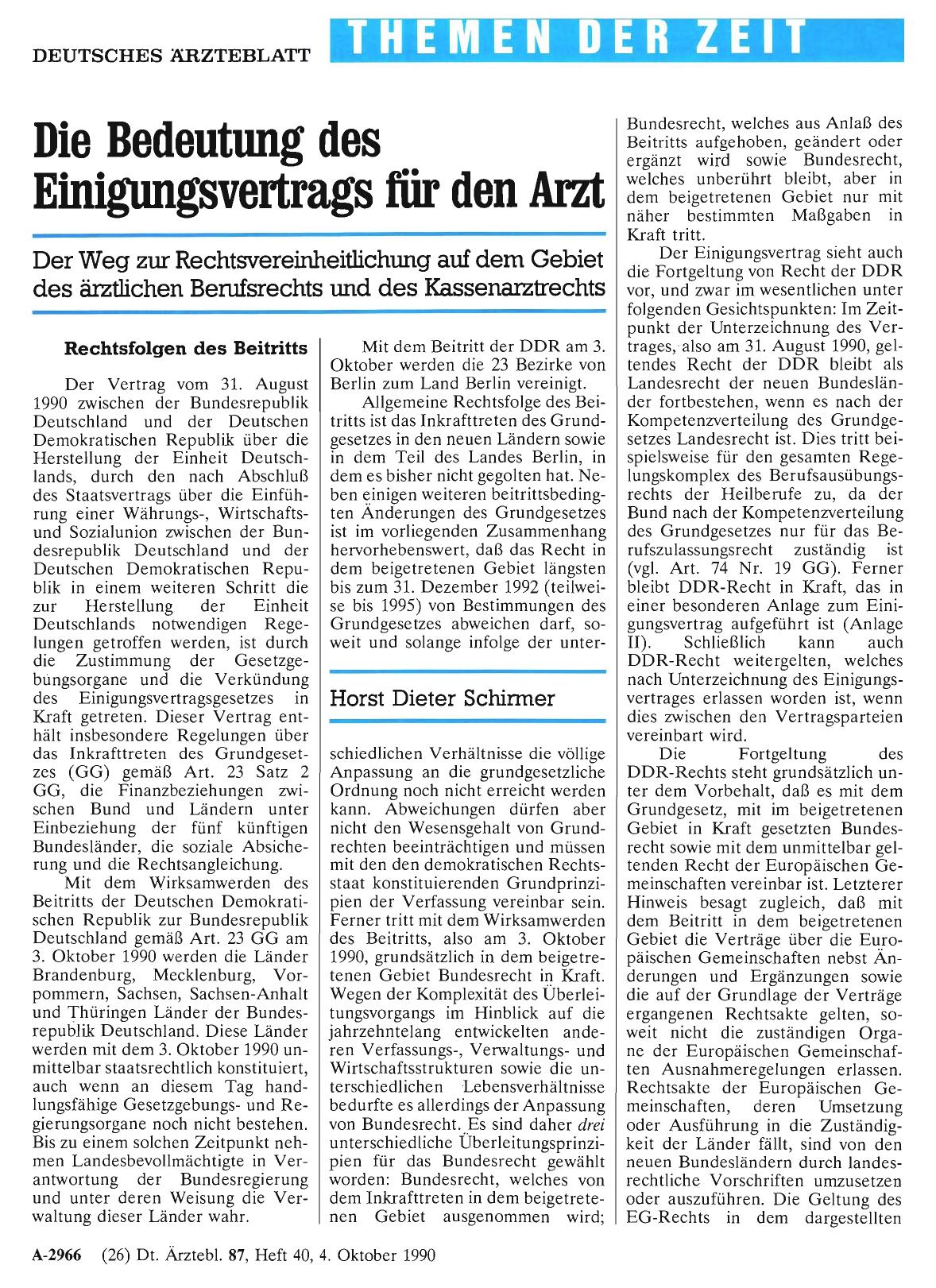 Vorschauseite 1: Die Bedeutung des Einigungsvertrags für den Arzt