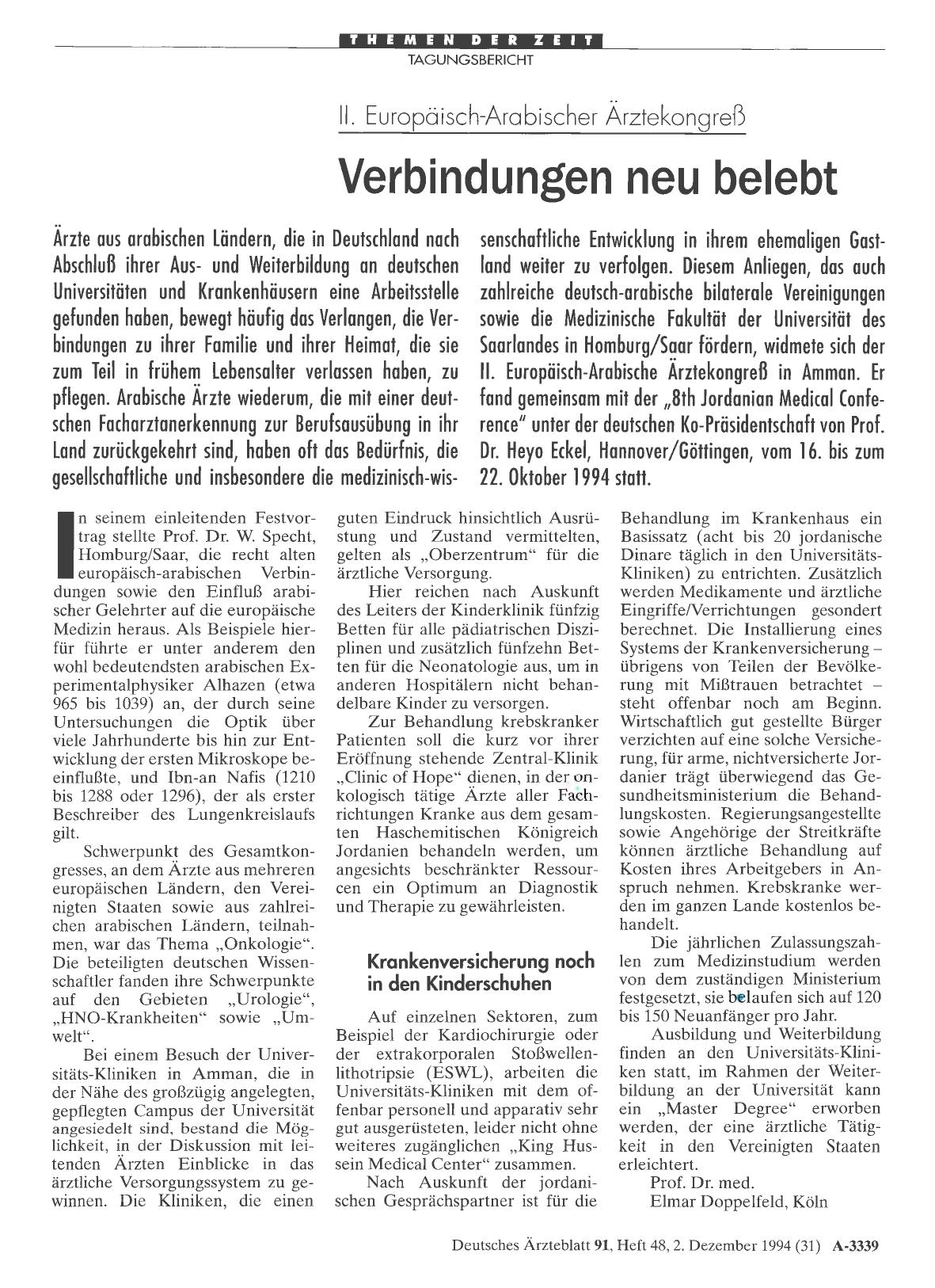 Vorschauseite 1: II. Europäisch-Arabischer Ärztekongreß: Verbindungen neu belebt