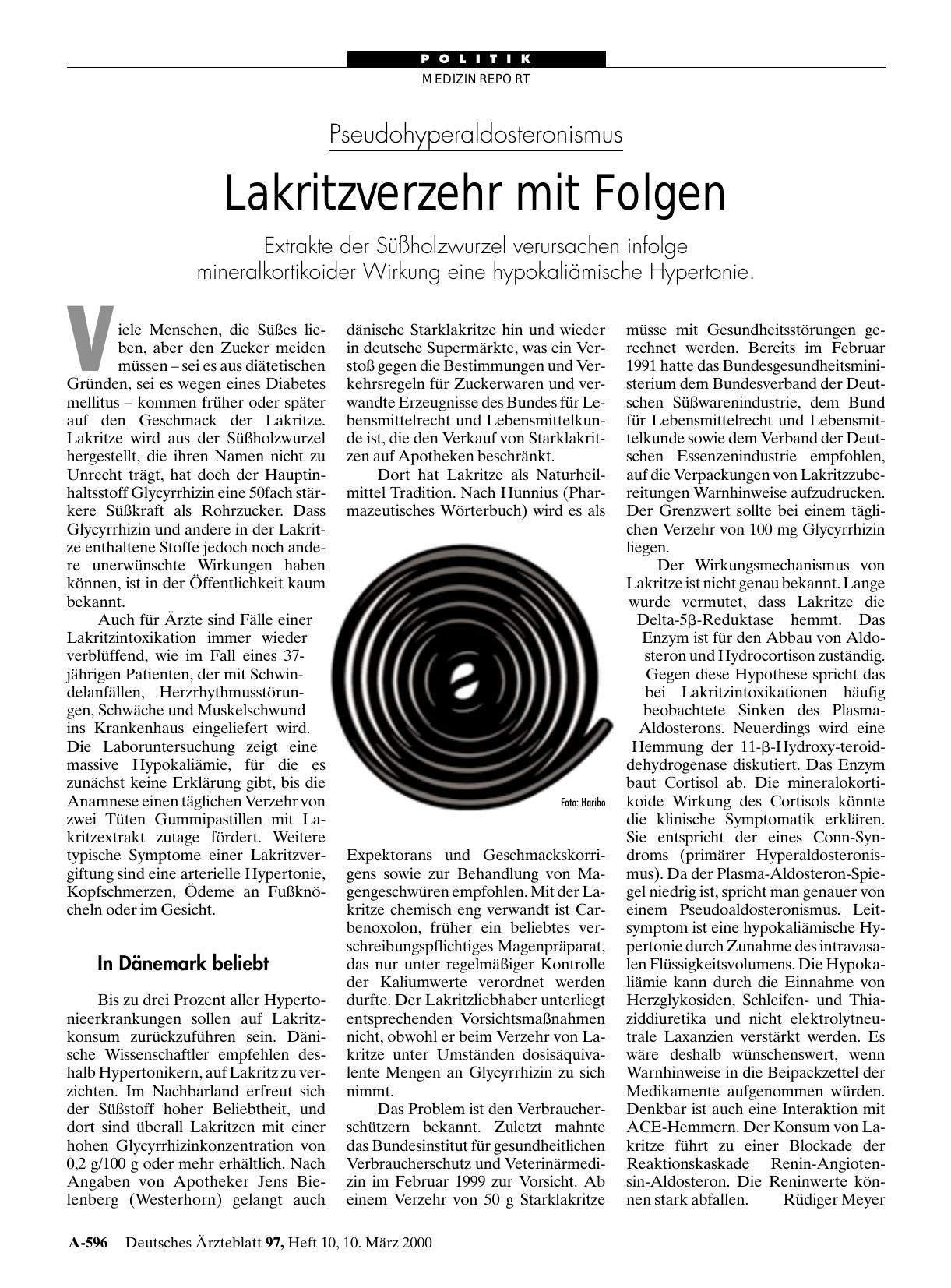 Vorschauseite 1: Pseudohyperaldosteronismus: Lakritzverzehr mit Folgen