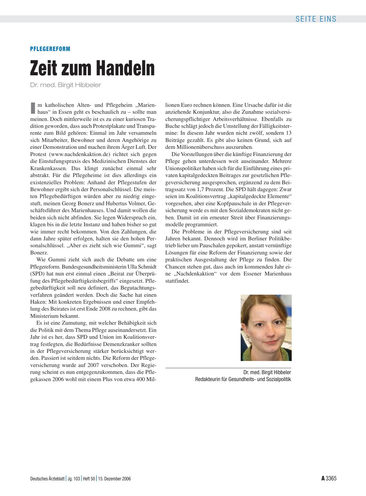 Vorschauseite 1: Pflegereform: Zeit zum Handeln