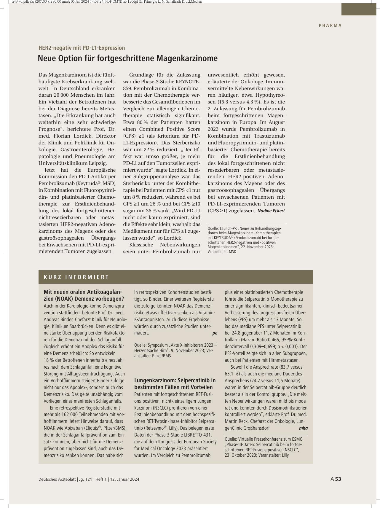 Vorschauseite 1: HER2-negativ mit PD-L1-Expression: Neue Option für fortgeschrittene Magenkarzinome