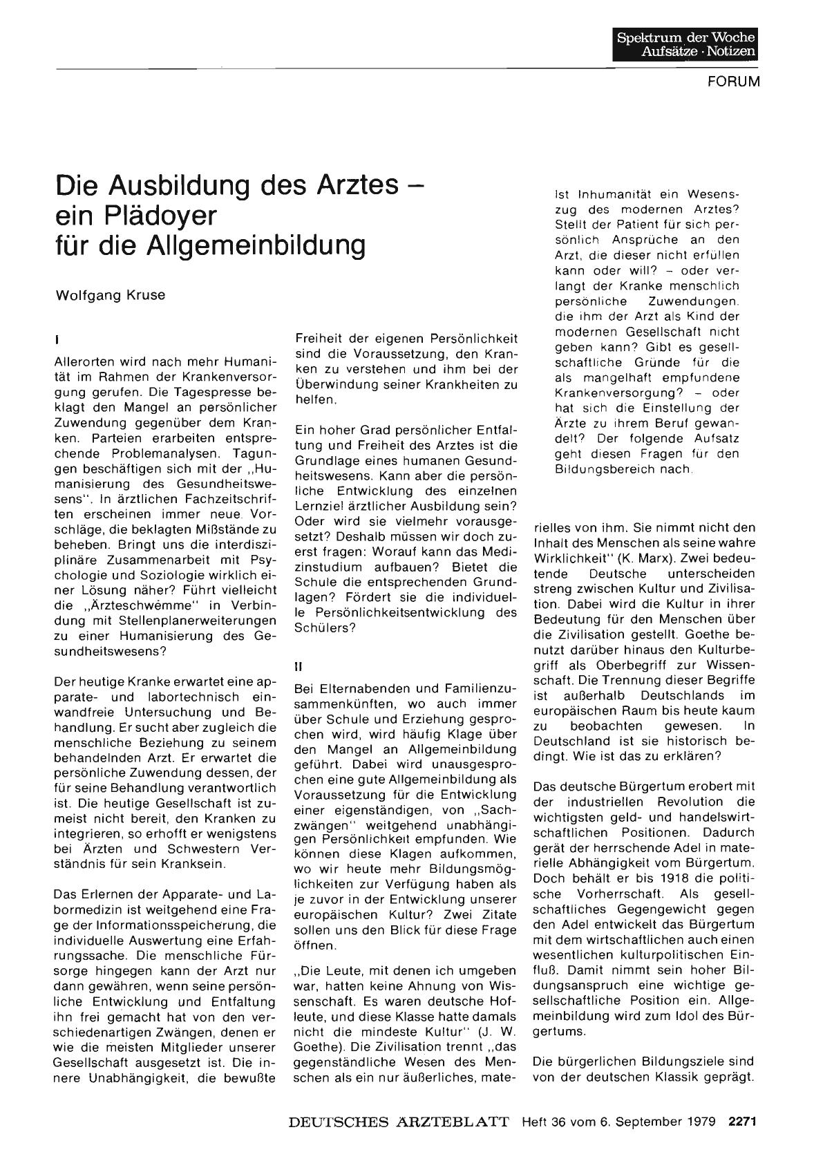 Vorschauseite 1: Die Ausbildung des Arztes — ein Plädoyer für die Allgemeinbildung
