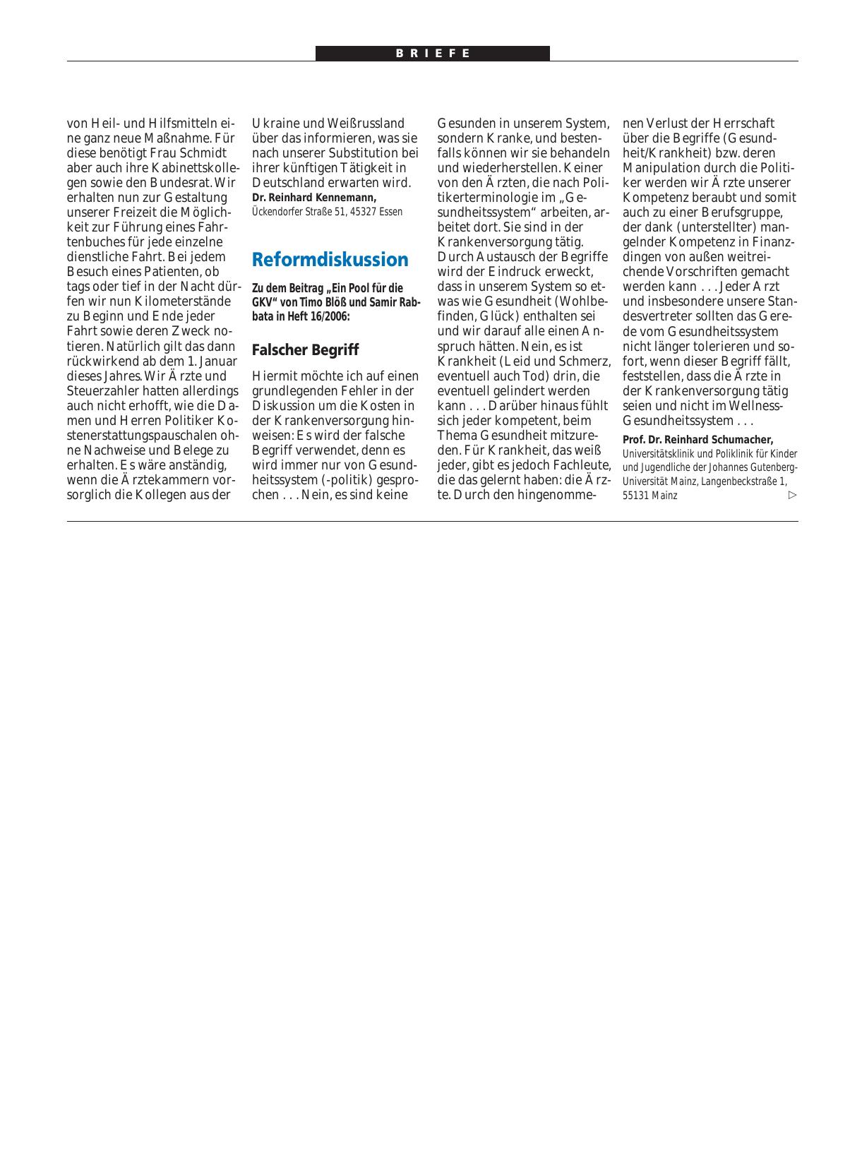 Vorschauseite 1: Reformdiskussion: Falscher Begriff