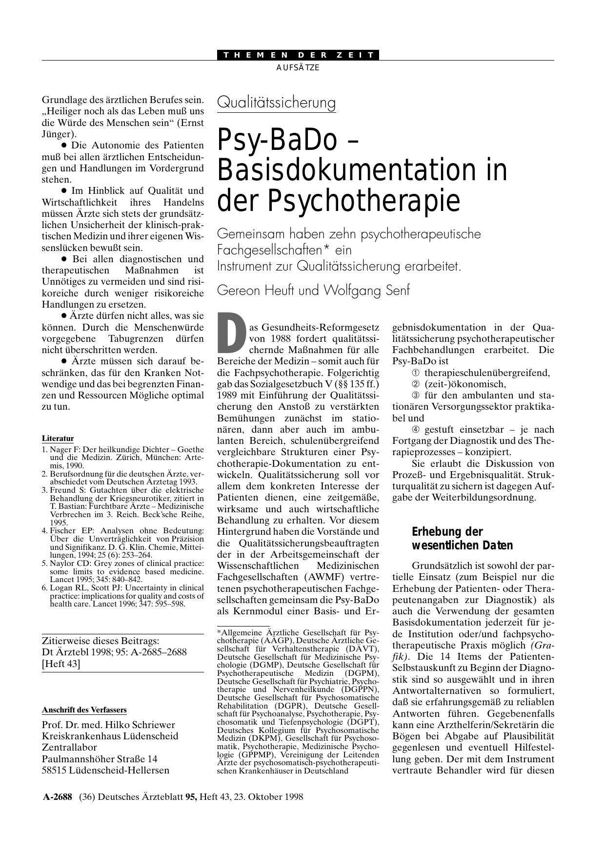 Vorschauseite 1: Qualitätssicherung: Psy-BaDo - Basisdokumentation in der Psychotherapie