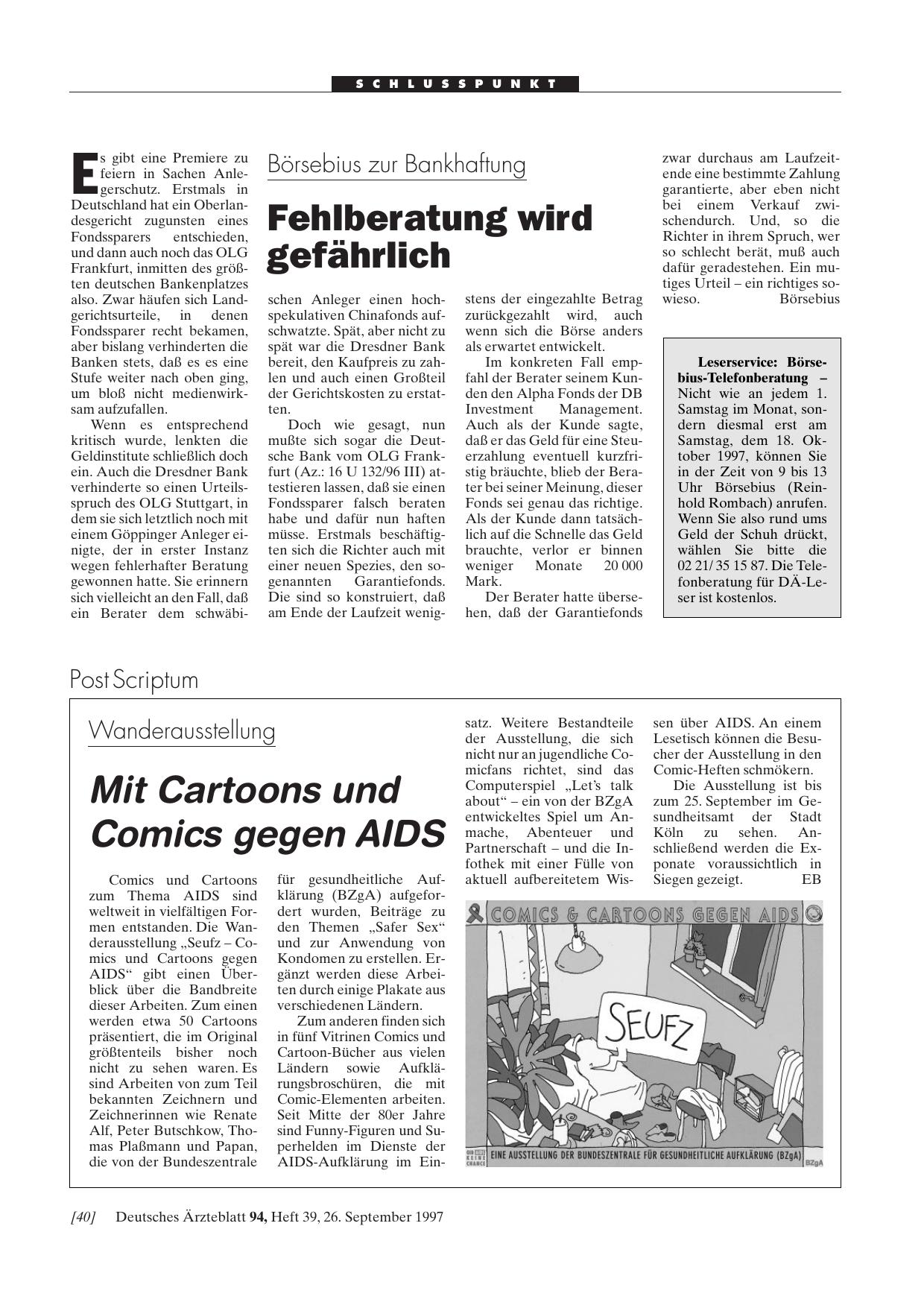 Vorschauseite 1: Börsebius zur Bankhaftung: Fehlberatung wird gefährlich