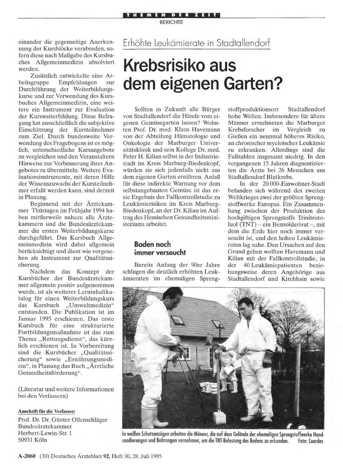 Vorschauseite 1: Erhöhte Leukämierate in Stadtallendorf: Krebsrisiko aus dem eigenen Garten?