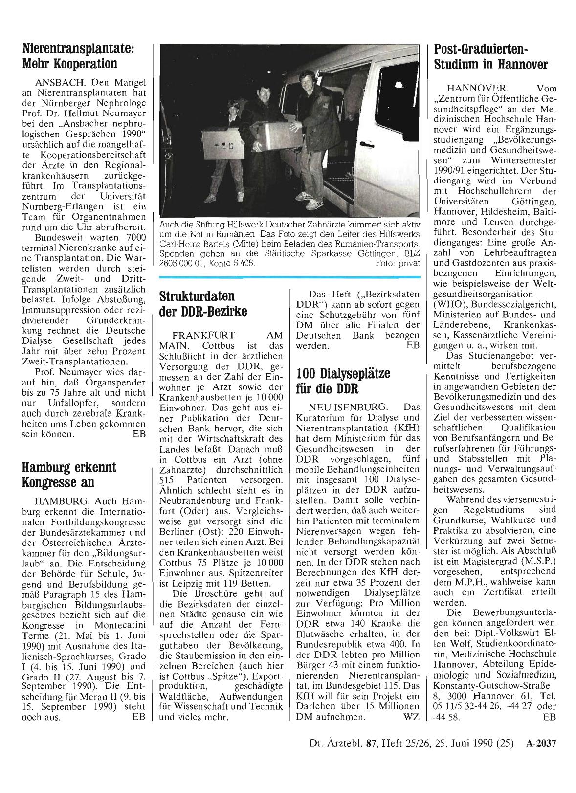 Vorschauseite 1: 100 Dialyseplätze für die DDR