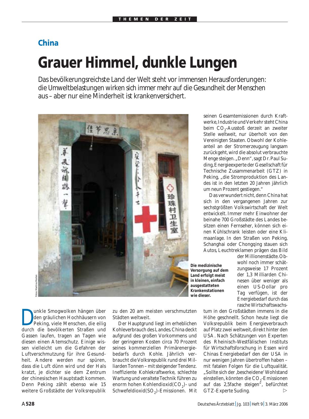Vorschauseite 1: China: Grauer Himmel, dunkle Lungen