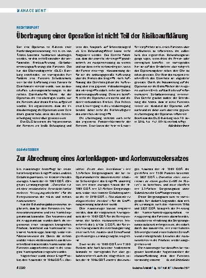 Vorschauseite 1: GOÄ-Ratgeber: Zur Abrechnung eines Aortenklappenund Aortenwurzelersatzes