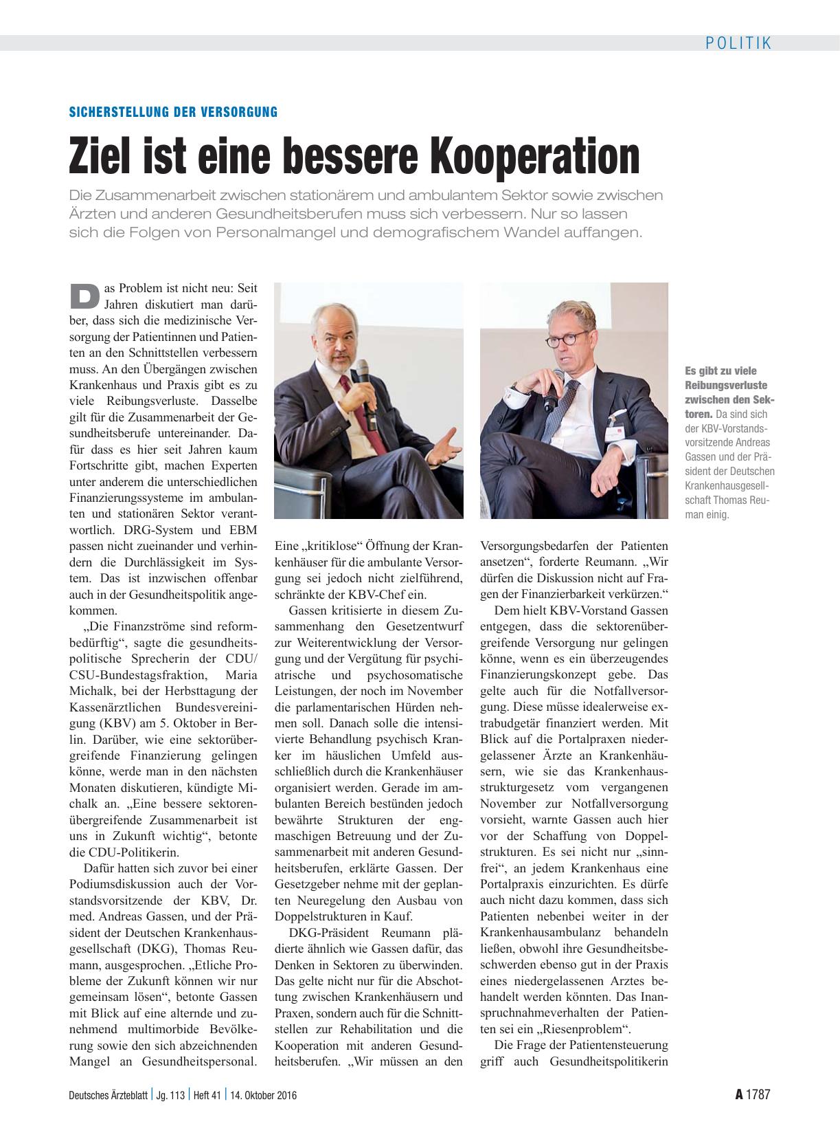 Vorschauseite 1: Sicherstellung der Versorgung: Ziel ist eine bessere Kooperation