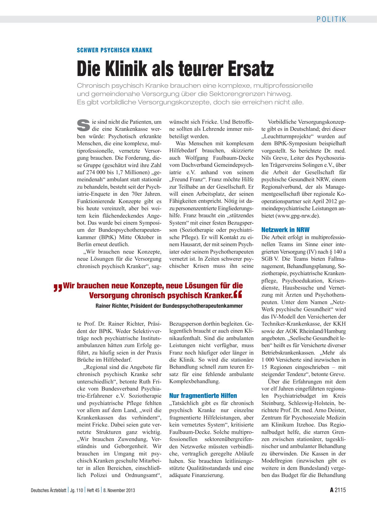 Vorschauseite 1: Schwer psychisch Kranke: Die Klinik als teurer Ersatz