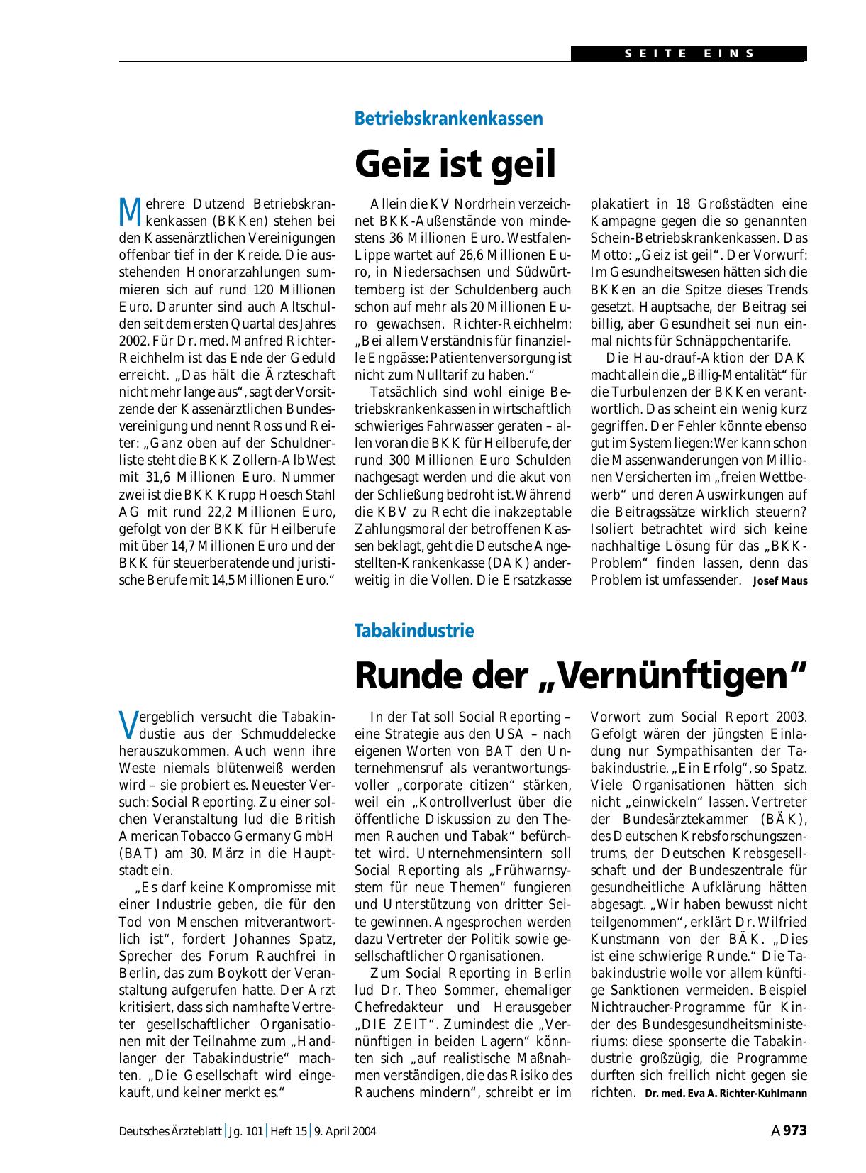 Vorschauseite 1: Tabakindustrie: Runde der „Vernünftigen“