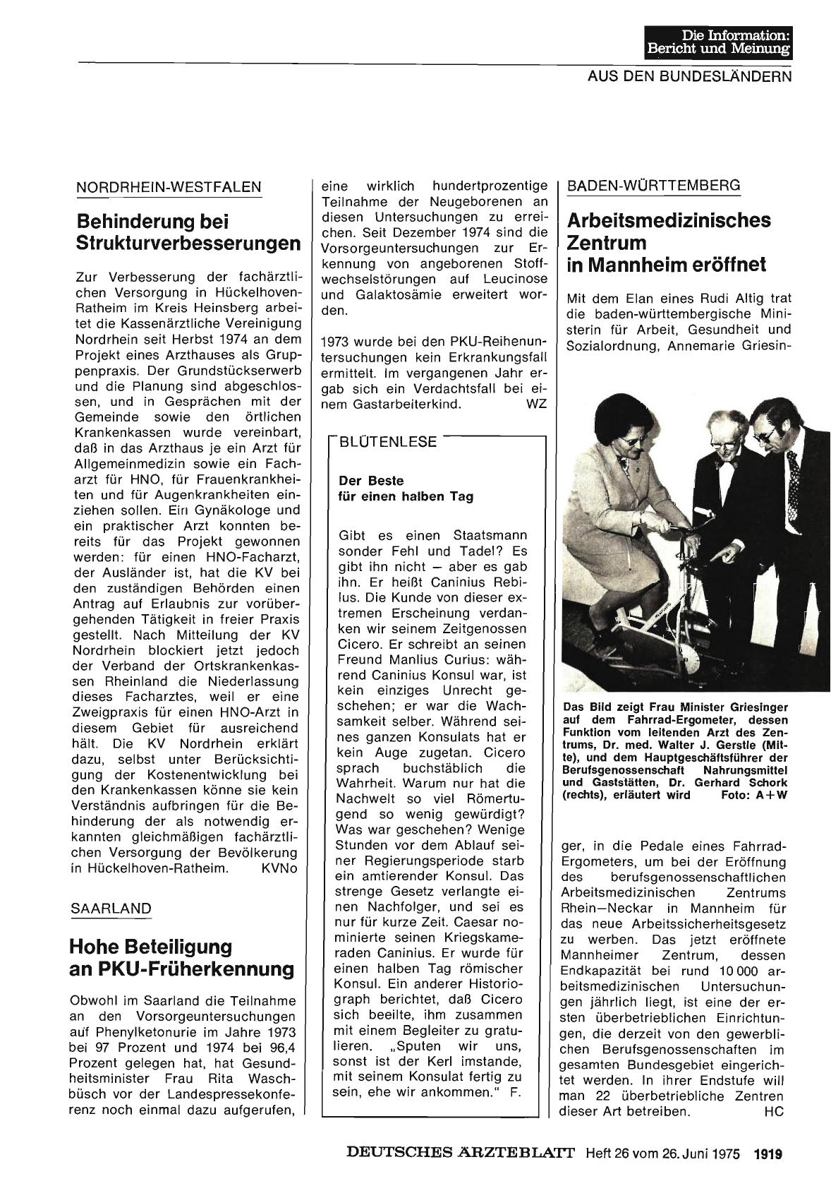 Vorschauseite 1: Baden-Württemberg: Arbeitsmedizinisches Zentrum in Mannheim eröffnet