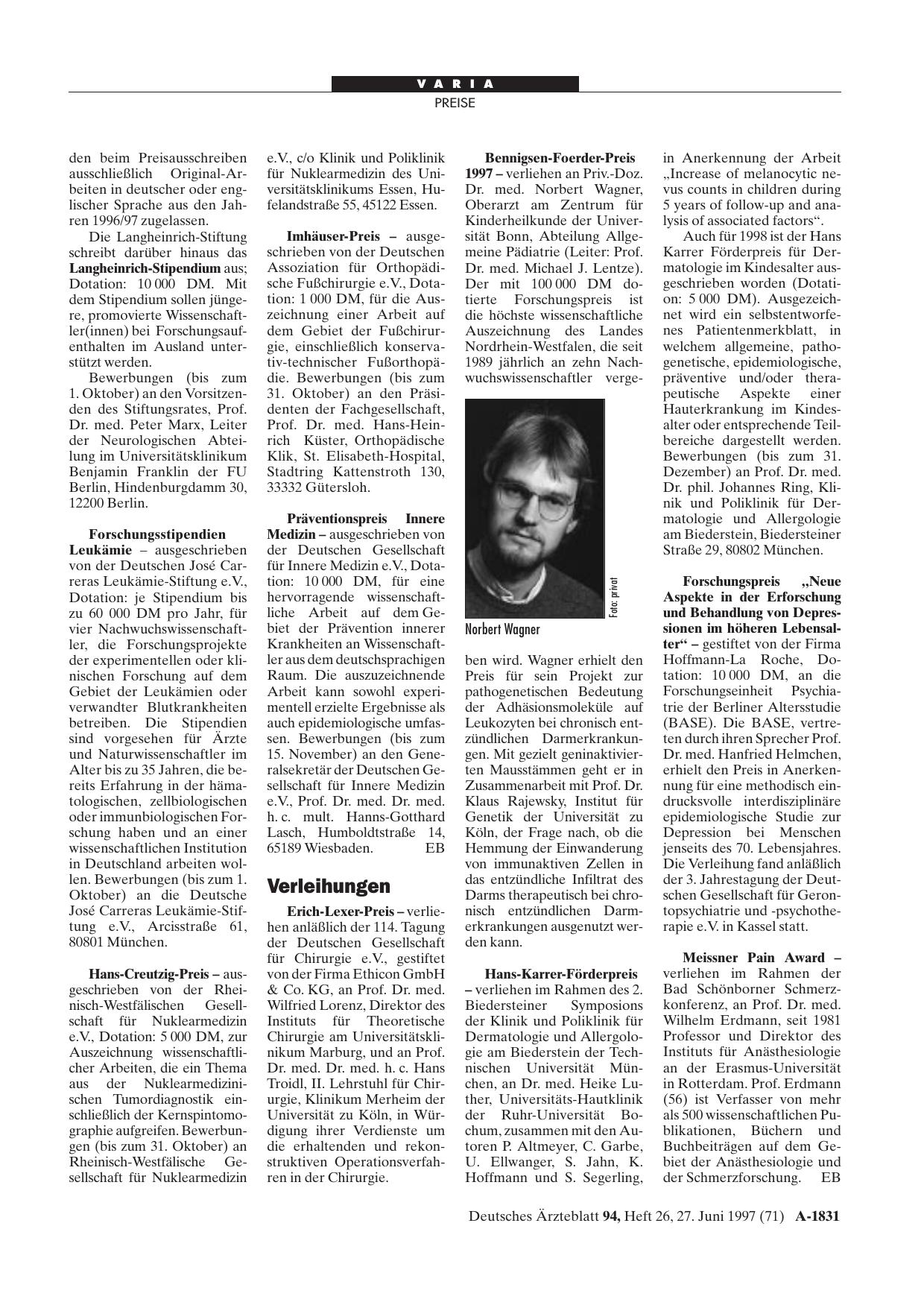 Vorschauseite 1: Verleihungen