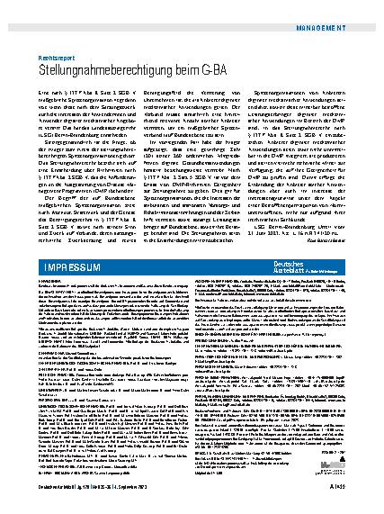 Vorschauseite 1: Rechtsreport: Stellungnahmeberechtigung beim G-BA