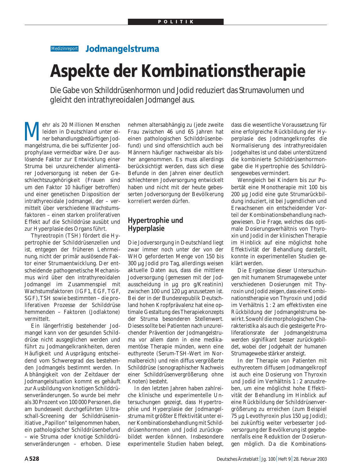 Vorschauseite 1: Jodmangelstruma: Aspekte der Kombinationstherapie