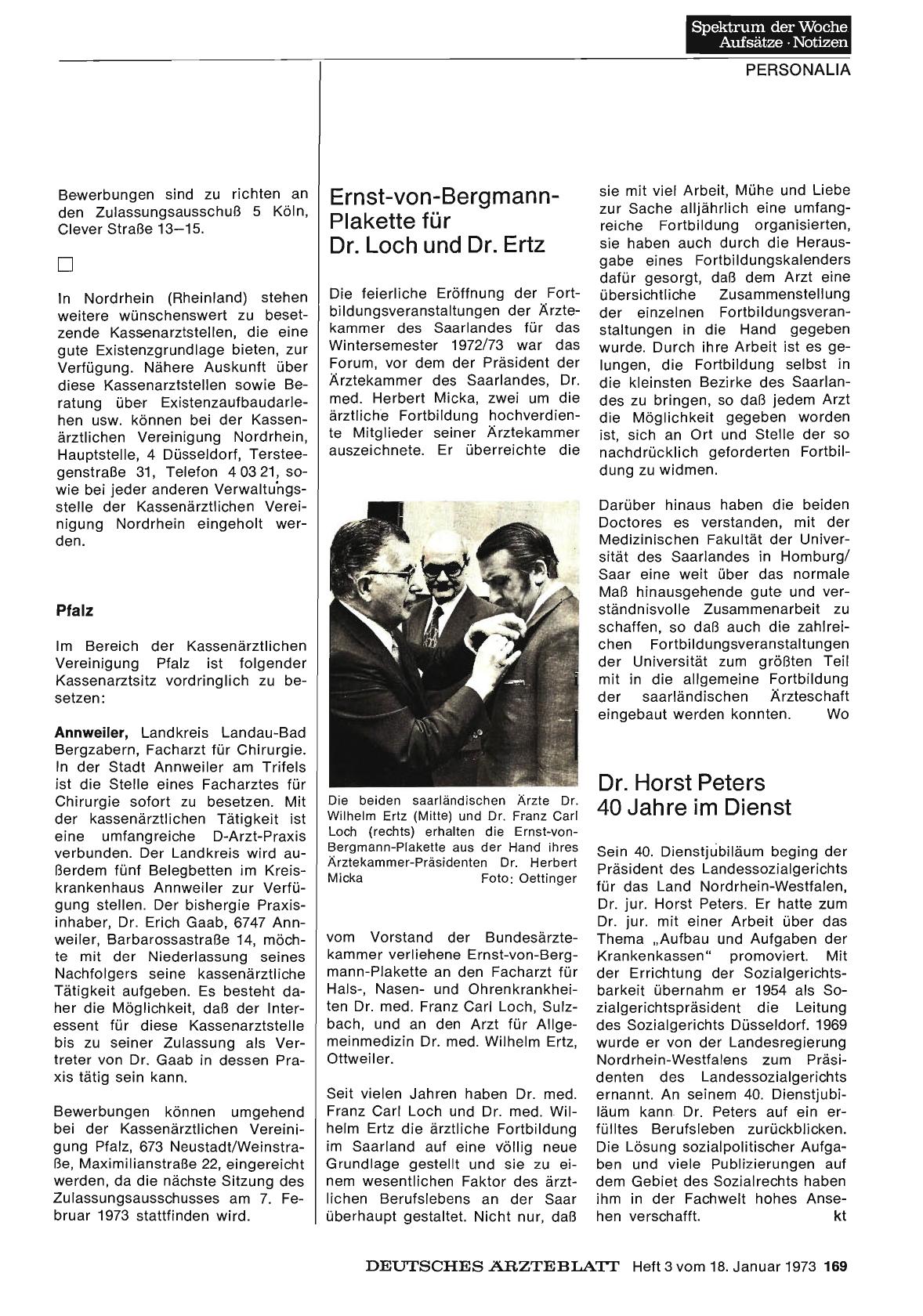 Vorschauseite 1: Dr. Horst Peters 40 Jahre im Dienst