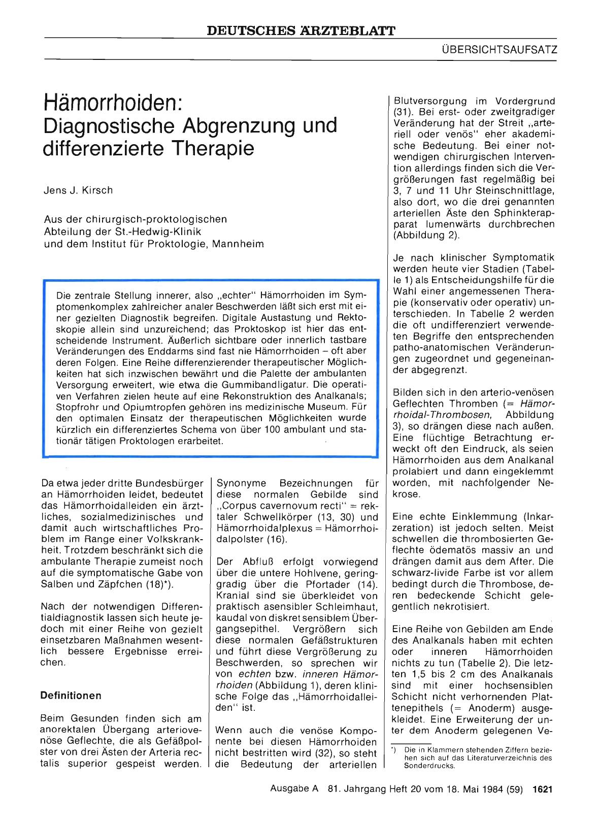 Vorschauseite 1: Hämorrhoiden: Diagnostische Abgrenzung und differenzierte Therapie