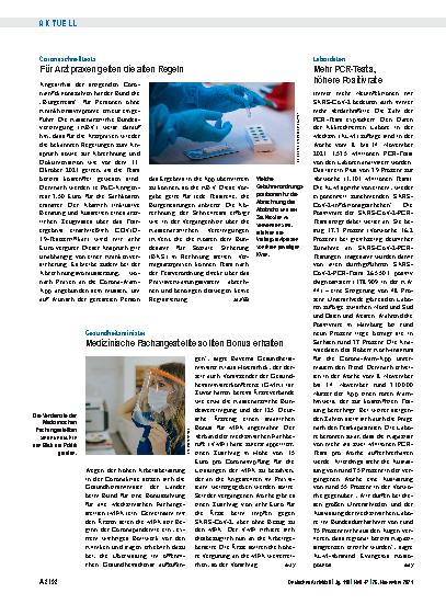 Vorschauseite 1: Labordaten: Mehr PCR-Tests, höhere Positivrate
