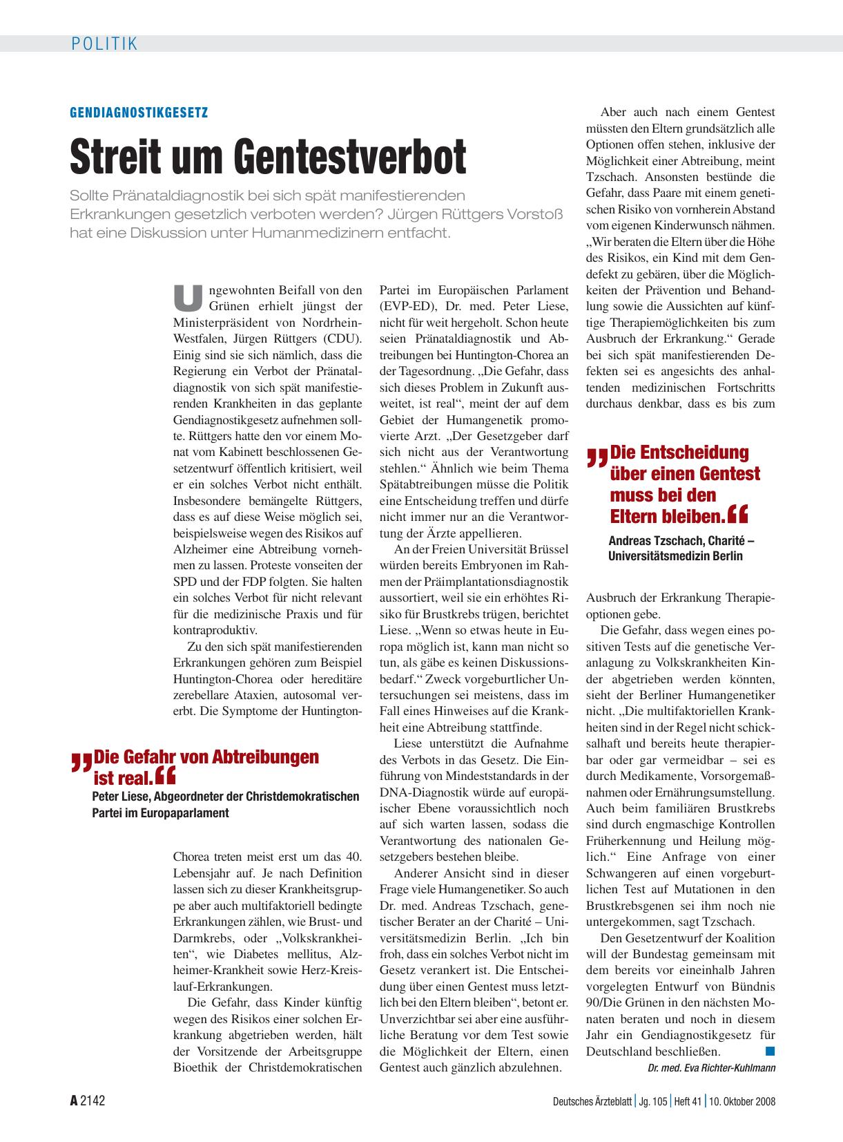Vorschauseite 1: Gendiagnostikgesetz: Streit um Gentestverbot